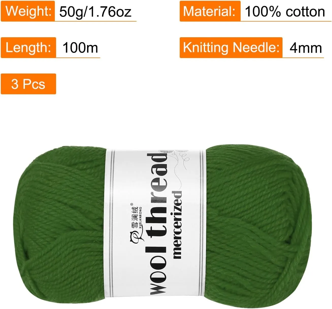Cotton Yarn,100% Cotton Soft Knitting Yarn [for Hand DIY Bag Cushion Crocheting Knitting Project Home Decor] -3 Skeins of 150g/5.29oz(Per Skein 50g/109yards)/Dark Green