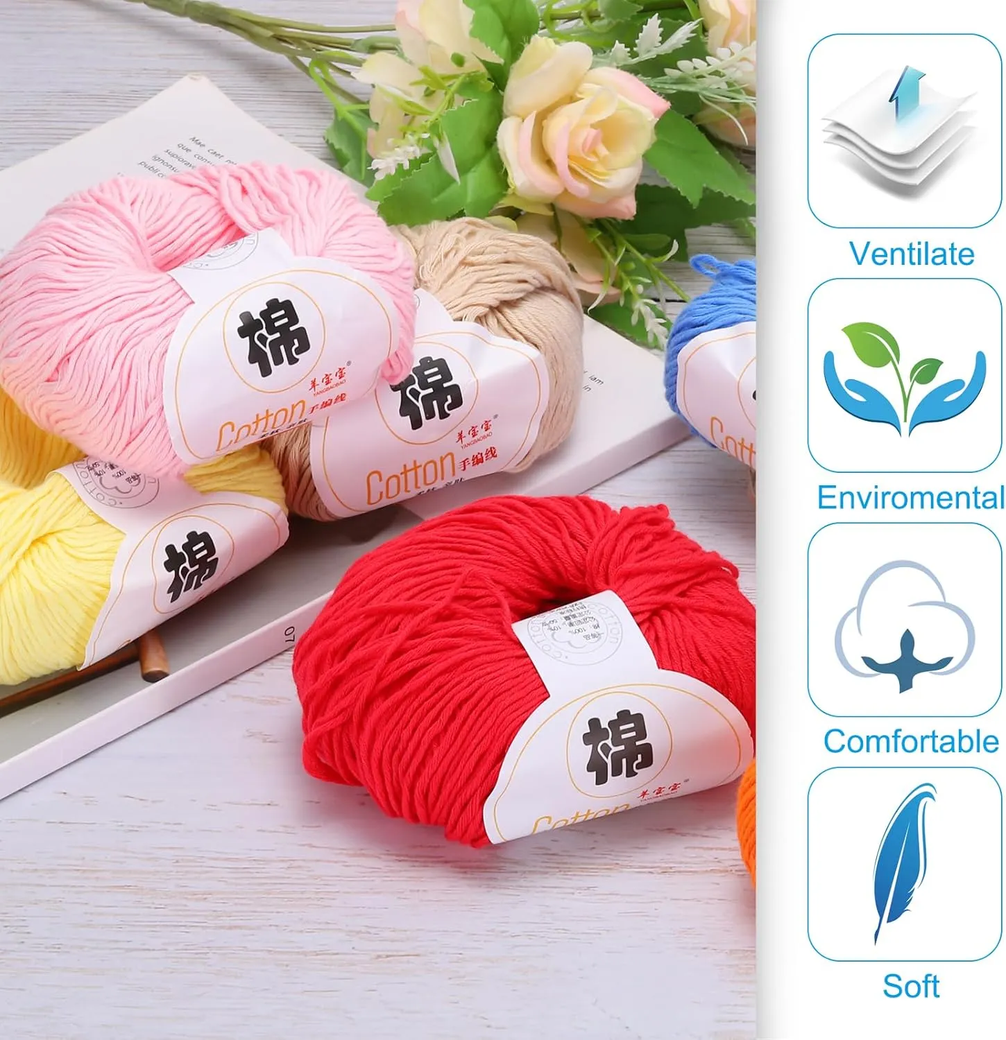 Cotton Yarn,100% Cotton Soft Knitting Yarn [for Hand DIY Bag Cushion Crocheting Knitting Project Home Decor] -4 Packages of 200g/7.05oz(Per Skein 50g/137yards)/Blue