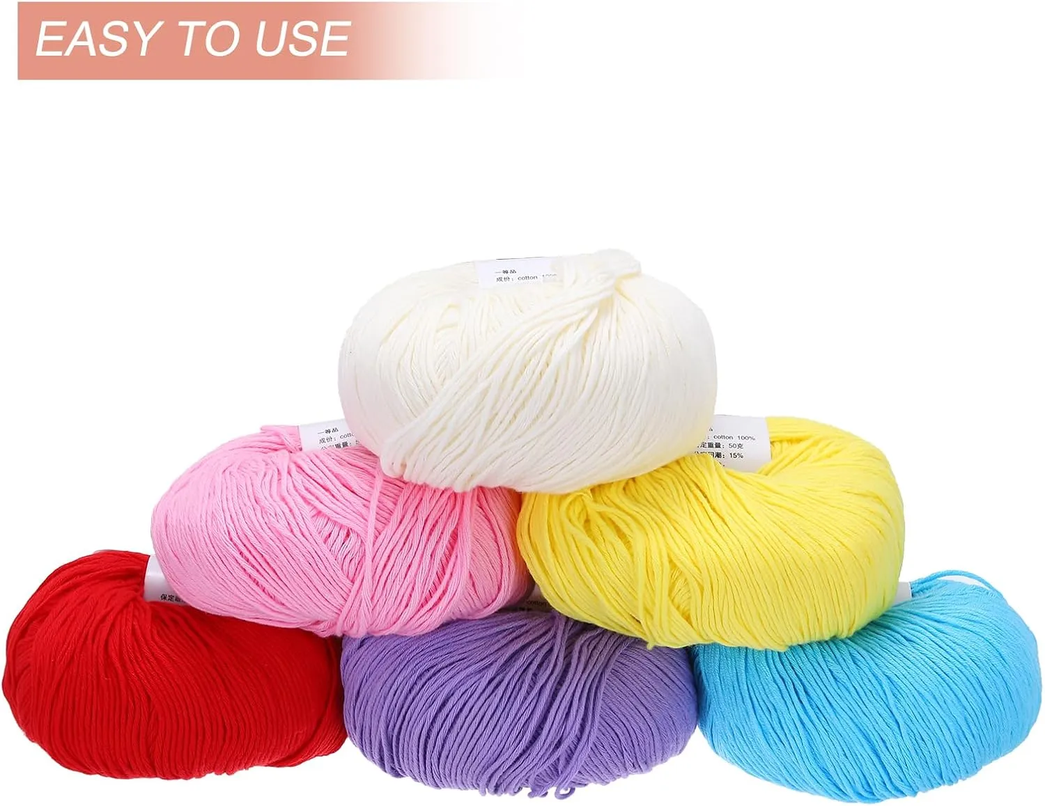 Cotton Yarn,100% Cotton Soft Knitting Yarn [for Hand DIY Bag Cushion Crocheting Knitting Projects Home Decor], -4 Skeins/4×218yards/4×4.54oz/White