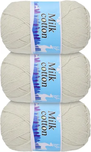 Cotton Yarn,60% Cotton and 40% Acrylic Fibers Soft Knitting Yarn [for Hand DIY Bag Cushion Crocheting Knitting Projects Home Decor], -3 Skeins/3×252yards/3×4.23oz/Beige