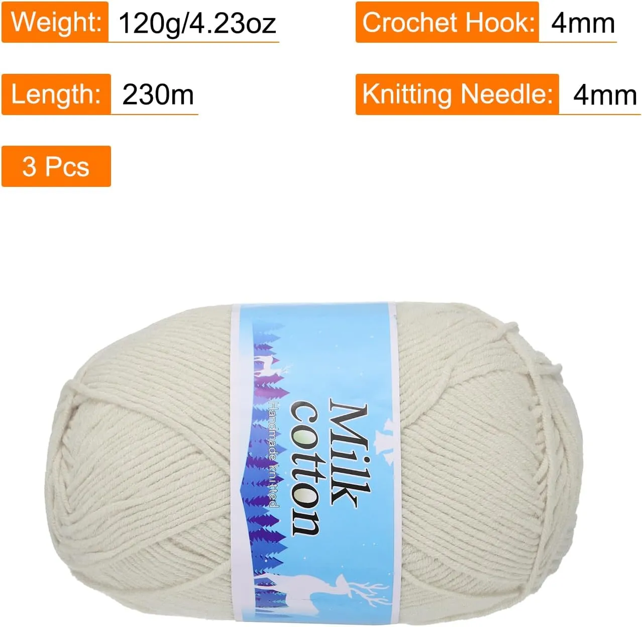 Cotton Yarn,60% Cotton and 40% Acrylic Fibers Soft Knitting Yarn [for Hand DIY Bag Cushion Crocheting Knitting Projects Home Decor], -3 Skeins/3×252yards/3×4.23oz/Beige