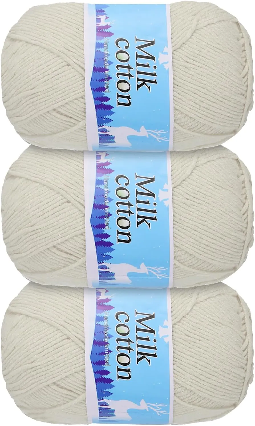 Cotton Yarn,60% Cotton and 40% Acrylic Fibers Soft Knitting Yarn [for Hand DIY Bag Cushion Crocheting Knitting Projects Home Decor], -3 Skeins/3×252yards/3×4.23oz/Beige