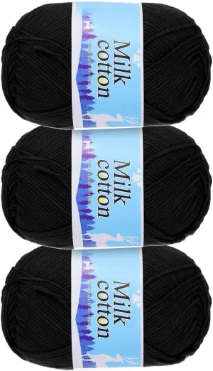 Cotton Yarn,60% Cotton and 40% Acrylic Fibers Soft Knitting Yarn [for Hand DIY Bag Cushion Crocheting Knitting Projects Home Decor], -3 Skeins/3×252yards/3×4.23oz/Black