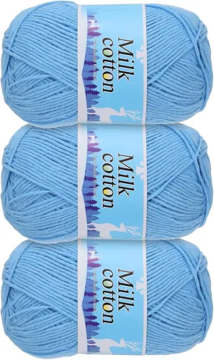 Cotton Yarn,60% Cotton and 40% Acrylic Fibers Soft Knitting Yarn [for Hand DIY Bag Cushion Crocheting Knitting Projects Home Decor], -3 Skeins/3×252yards/3×4.23oz/Blue