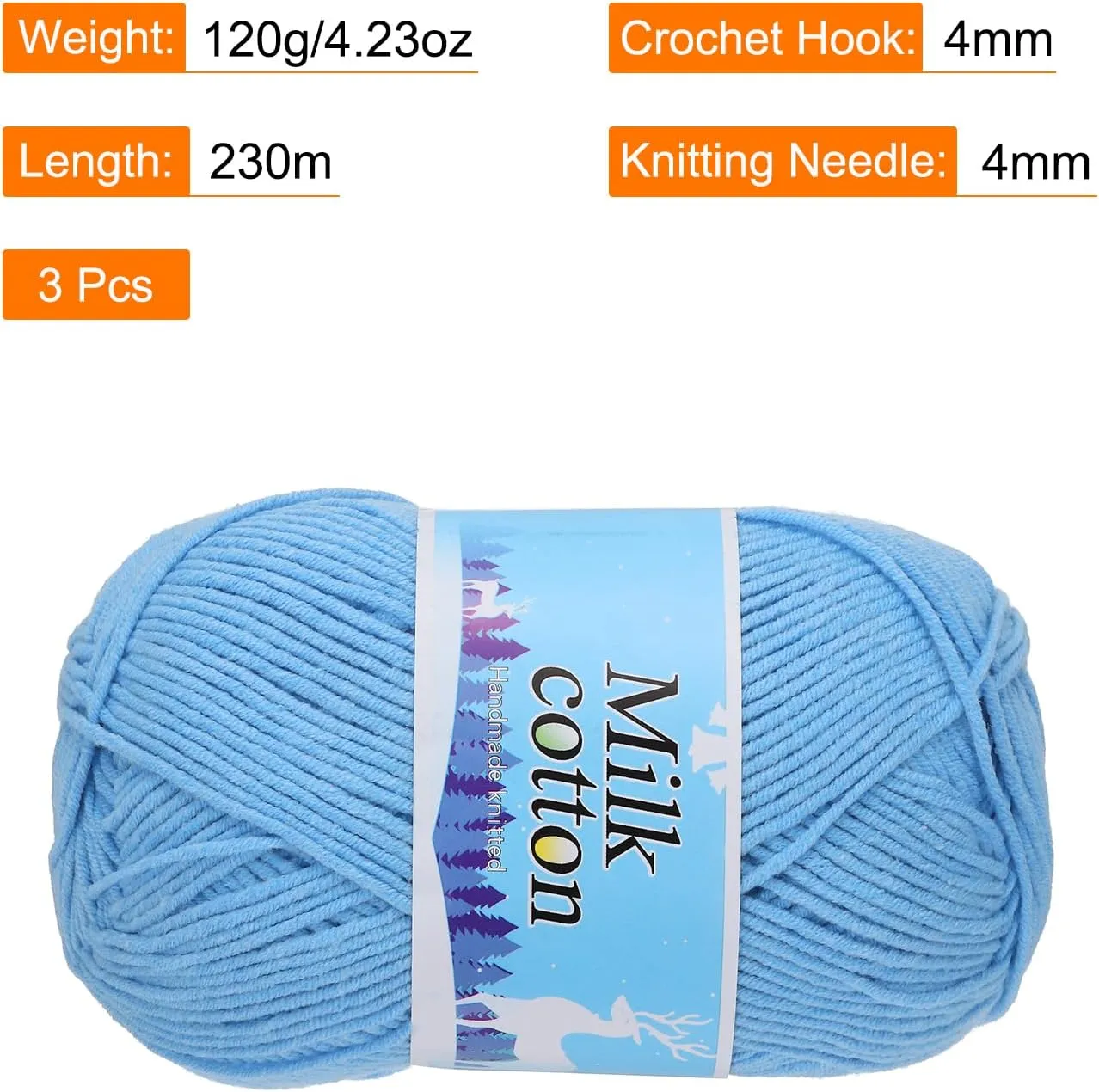 Cotton Yarn,60% Cotton and 40% Acrylic Fibers Soft Knitting Yarn [for Hand DIY Bag Cushion Crocheting Knitting Projects Home Decor], -3 Skeins/3×252yards/3×4.23oz/Blue