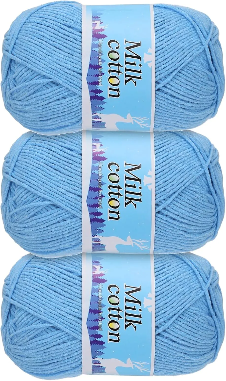 Cotton Yarn,60% Cotton and 40% Acrylic Fibers Soft Knitting Yarn [for Hand DIY Bag Cushion Crocheting Knitting Projects Home Decor], -3 Skeins/3×252yards/3×4.23oz/Blue