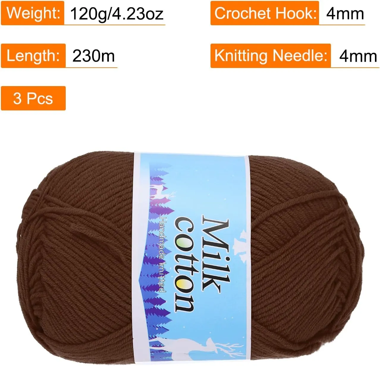 Cotton Yarn,60% Cotton and 40% Acrylic Fibers Soft Knitting Yarn [for Hand DIY Bag Cushion Crocheting Knitting Projects Home Decor], -3 Skeins/3×252yards/3×4.23oz/Brown