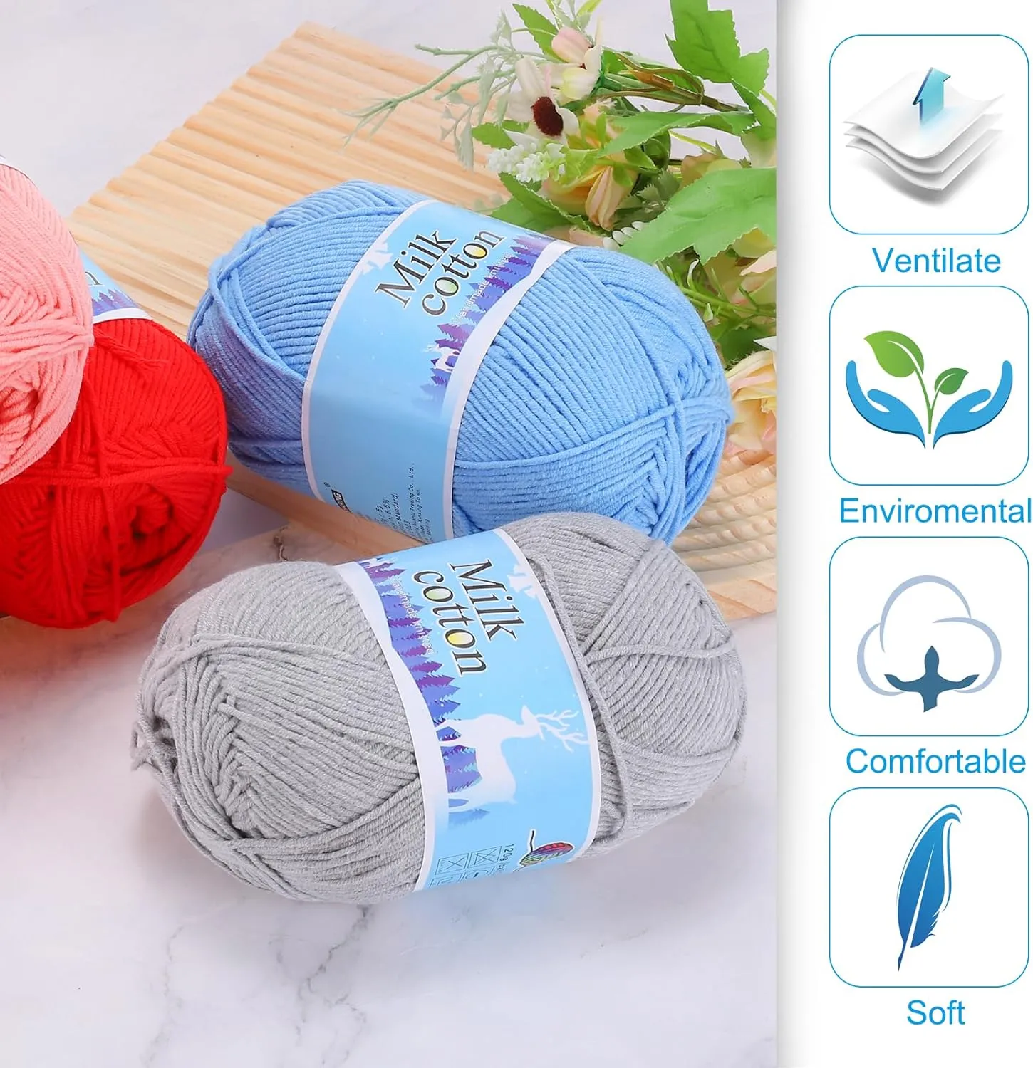 Cotton Yarn,60% Cotton and 40% Acrylic Fibers Soft Knitting Yarn [for Hand DIY Bag Cushion Crocheting Knitting Projects Home Decor], -3 Skeins/3×252yards/3×4.23oz/Brown