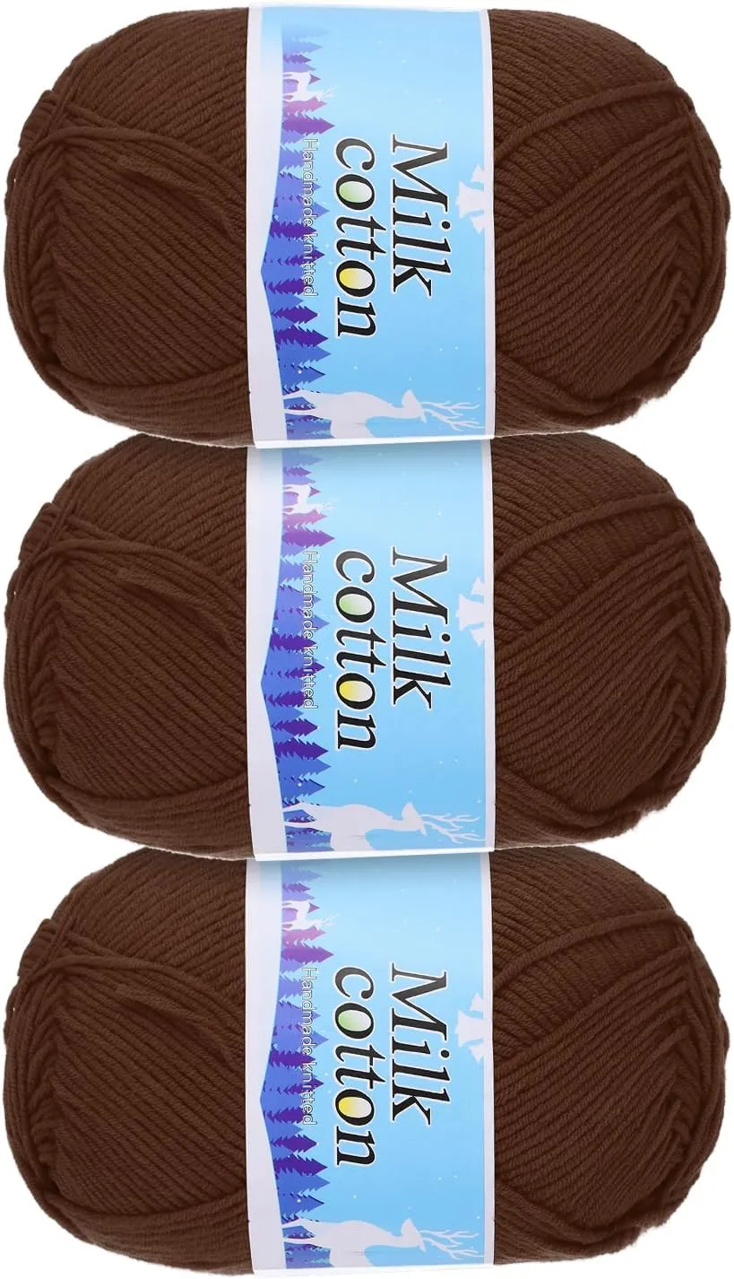 Cotton Yarn,60% Cotton and 40% Acrylic Fibers Soft Knitting Yarn [for Hand DIY Bag Cushion Crocheting Knitting Projects Home Decor], -3 Skeins/3×252yards/3×4.23oz/Brown