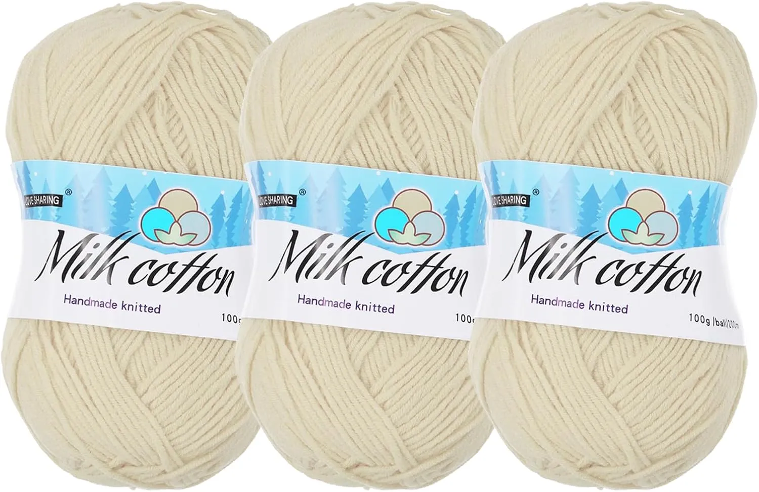 Cotton Yarn,65% Cotton and 35% Acrylic Fibers Soft Knitting Yarn [for Hand DIY Bag Cushion Crocheting Knitting Projects Home Decor], -3 Skeins/3×218yards/3×3.53oz/Beige