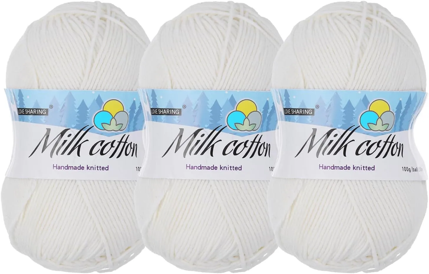 Cotton Yarn,65% Cotton and 35% Acrylic Fibers Soft Knitting Yarn [for Hand DIY Bag Cushion Crocheting Knitting Projects Home Decor], -3 Skeins/3×218yards/3×3.53oz/Cream
