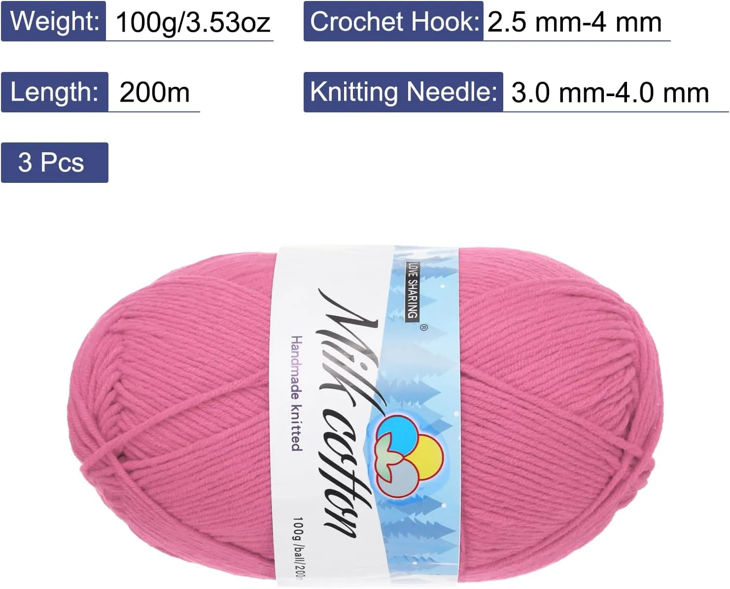 Cotton Yarn,65% Cotton and 35% Acrylic Fibers Soft Knitting Yarn [for Hand DIY Bag Cushion Crocheting Knitting Projects Home Decor], -3 Skeins/3×218yards/3×3.53oz/Dark Red