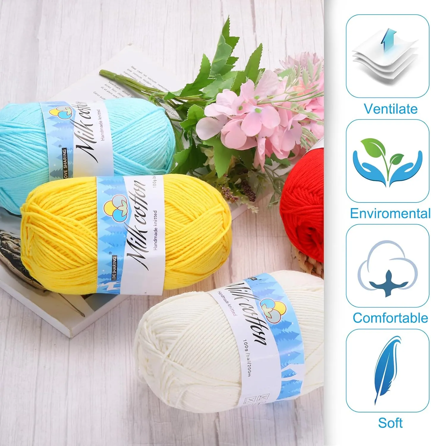 Cotton Yarn,65% Cotton and 35% Acrylic Fibers Soft Knitting Yarn [for Hand DIY Bag Cushion Crocheting Knitting Projects Home Decor], -3 Skeins/3×218yards/3×3.53oz/Dark Red