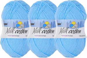 Cotton Yarn,65% Cotton and 35% Acrylic Fibers Soft Knitting Yarn [for Hand DIY Bag Cushion Crocheting Knitting Projects Home Decor], -3 Skeins/3×218yards/3×3.53oz/Sky Blue