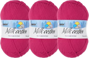 Cotton Yarn,65% Cotton and 35% Acrylic Fibers Soft Knitting Yarn [for Hand DIY Bag Cushion Crocheting Knitting Projects Home Decor], -3 Skeins/3x218yards/3x3.53oz/Rose Red