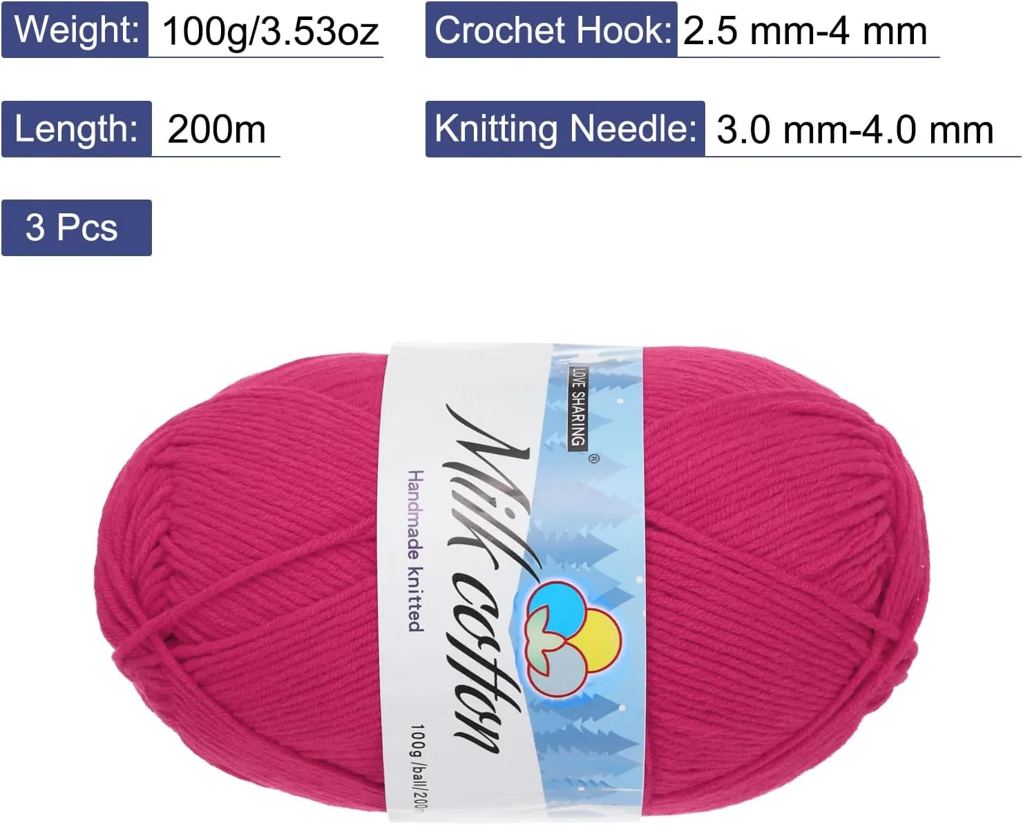 Cotton Yarn,65% Cotton and 35% Acrylic Fibers Soft Knitting Yarn [for Hand DIY Bag Cushion Crocheting Knitting Projects Home Decor], -3 Skeins/3x218yards/3x3.53oz/Rose Red
