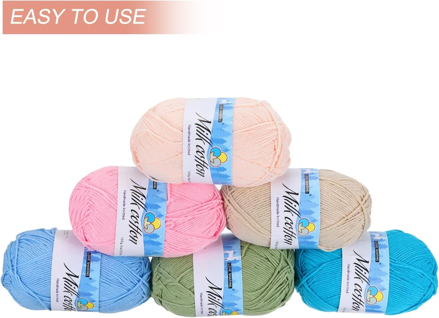 Cotton Yarn,65% Cotton and 35% Acrylic Fibers Soft Knitting Yarn[for Hand DIY Cushion Crocheting Knitting Projects Decor],3 Skeins/3×218yards/3×3.53oz/Light Blue/Lake Blue/Sky Blue