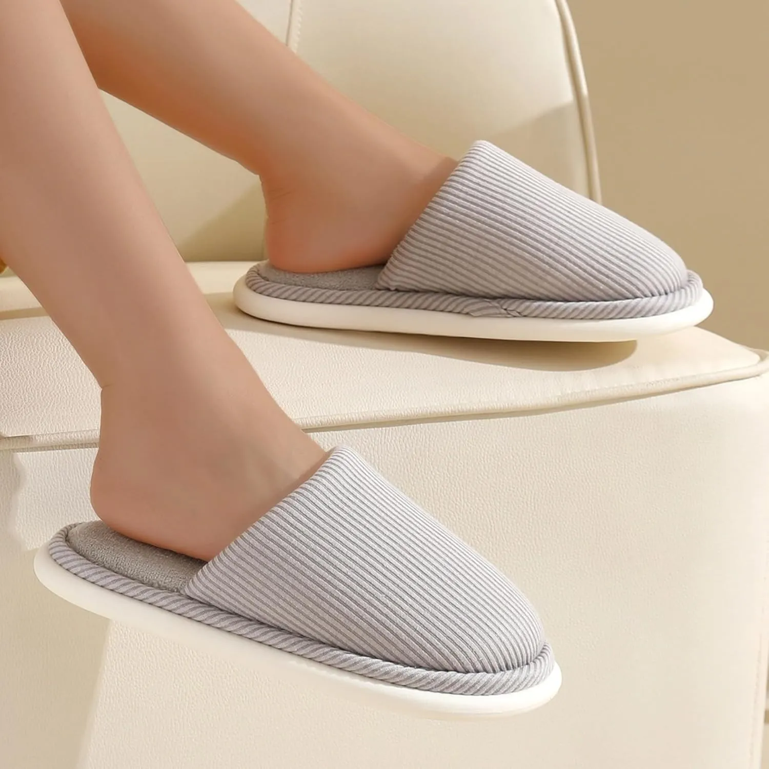 Couple House Slippers Home Cotton Slippers for Women Men Soft Comfy Memory Foam Slip On Slippers Lightweight Travel Slippers Cozy Non-Slip Indoor House Bedroom Shoes