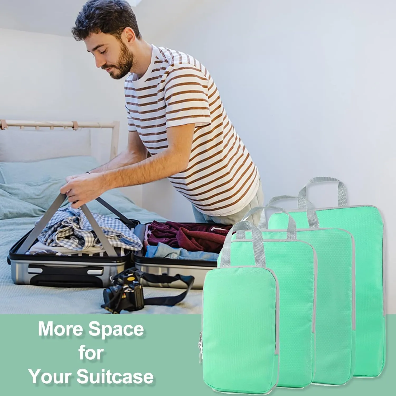 COVAX 4 Set Compression Packing Cubes, Travel Luggage Organizers and Storage Packing Cubes (Green)