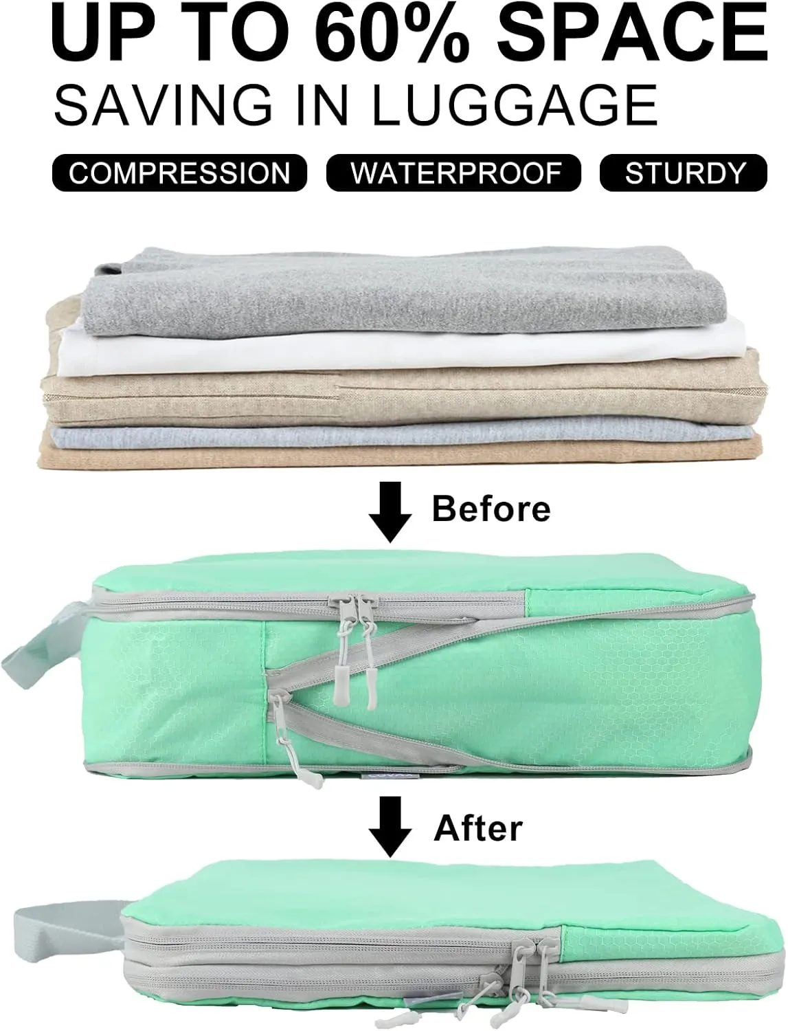 COVAX 4 Set Compression Packing Cubes, Travel Luggage Organizers and Storage Packing Cubes (Green)