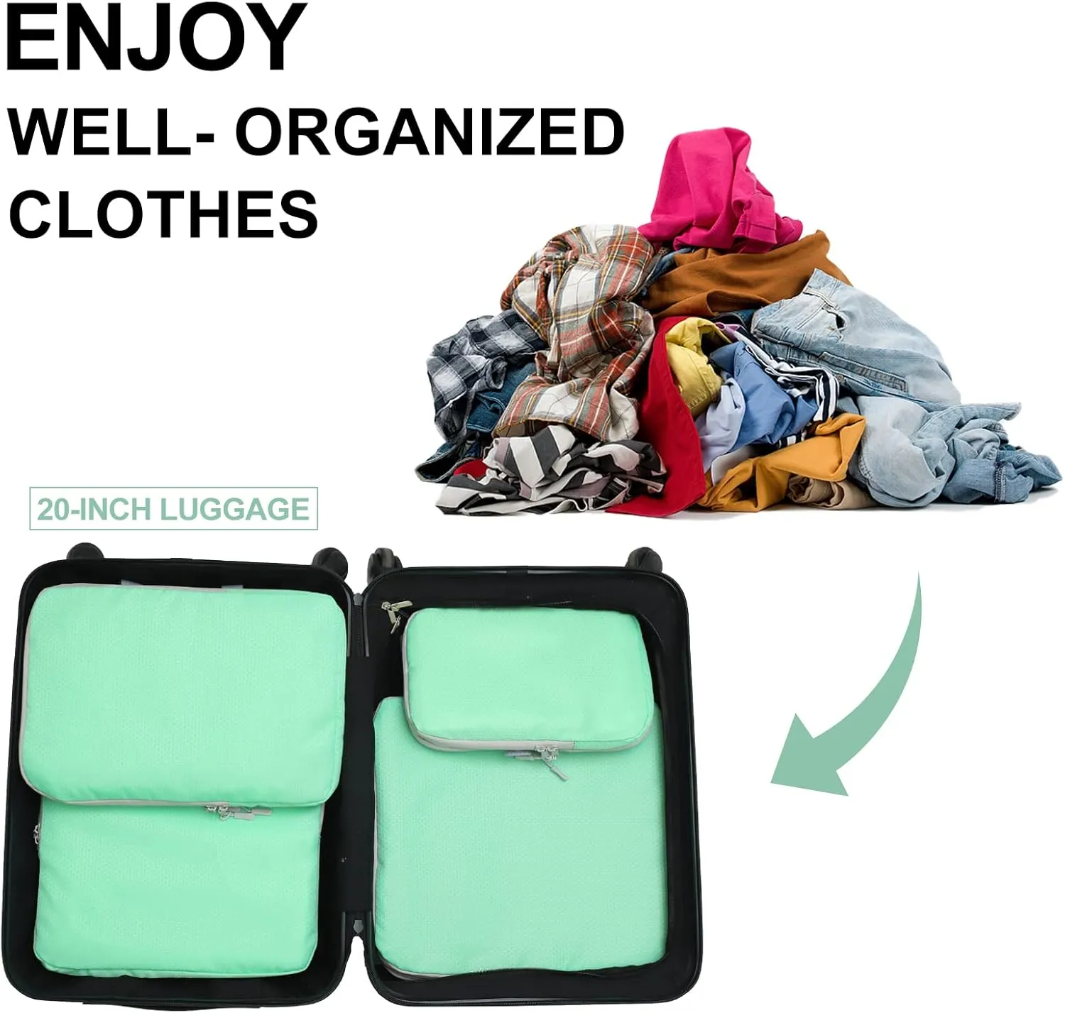 COVAX 4 Set Compression Packing Cubes, Travel Luggage Organizers and Storage Packing Cubes (Green)