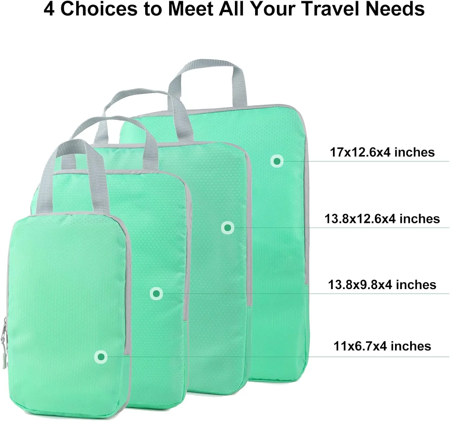 COVAX 4 Set Compression Packing Cubes, Travel Luggage Organizers and Storage Packing Cubes (Green)