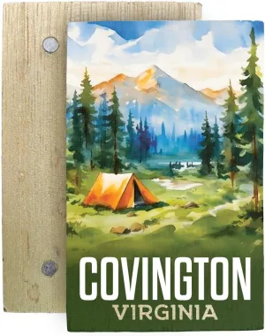 Covington Virginia Souvenir Wooden 2" x 3" Fridge Magnet Tent Design 4 Pack