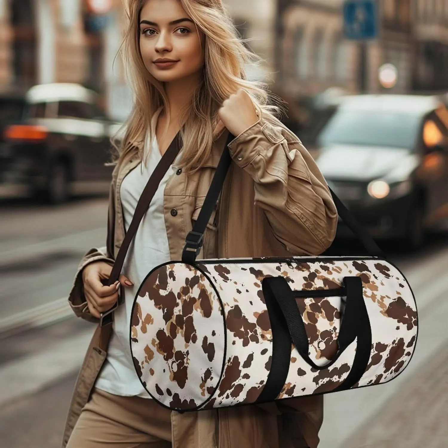 Cow Travel Duffle Bag, Weekender Travel Bag Small Gym Bag for Women, Hospital Bag for Labor and Delivery, Overnight Bag Luggage Bag, Airplane Travel Essentials for Flying