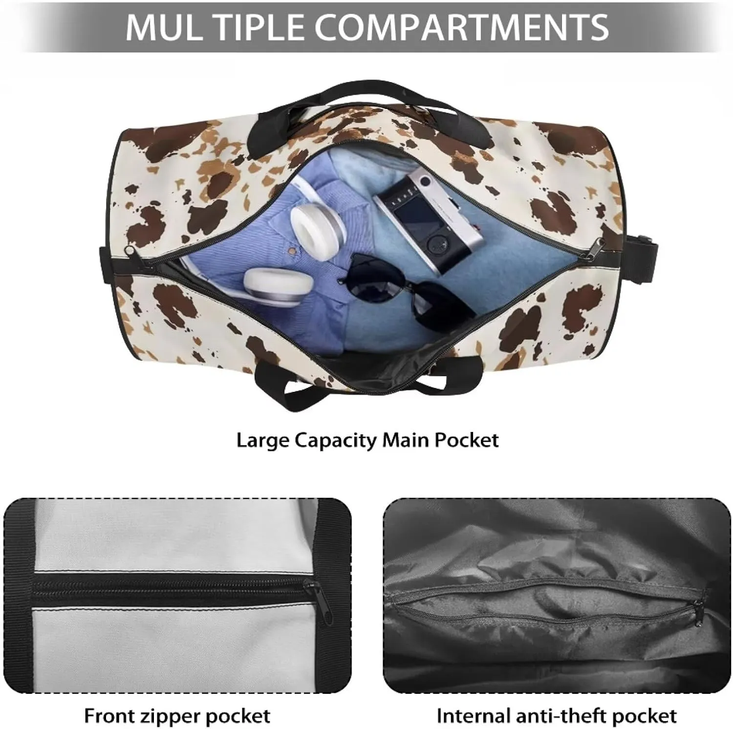 Cow Travel Duffle Bag, Weekender Travel Bag Small Gym Bag for Women, Hospital Bag for Labor and Delivery, Overnight Bag Luggage Bag, Airplane Travel Essentials for Flying