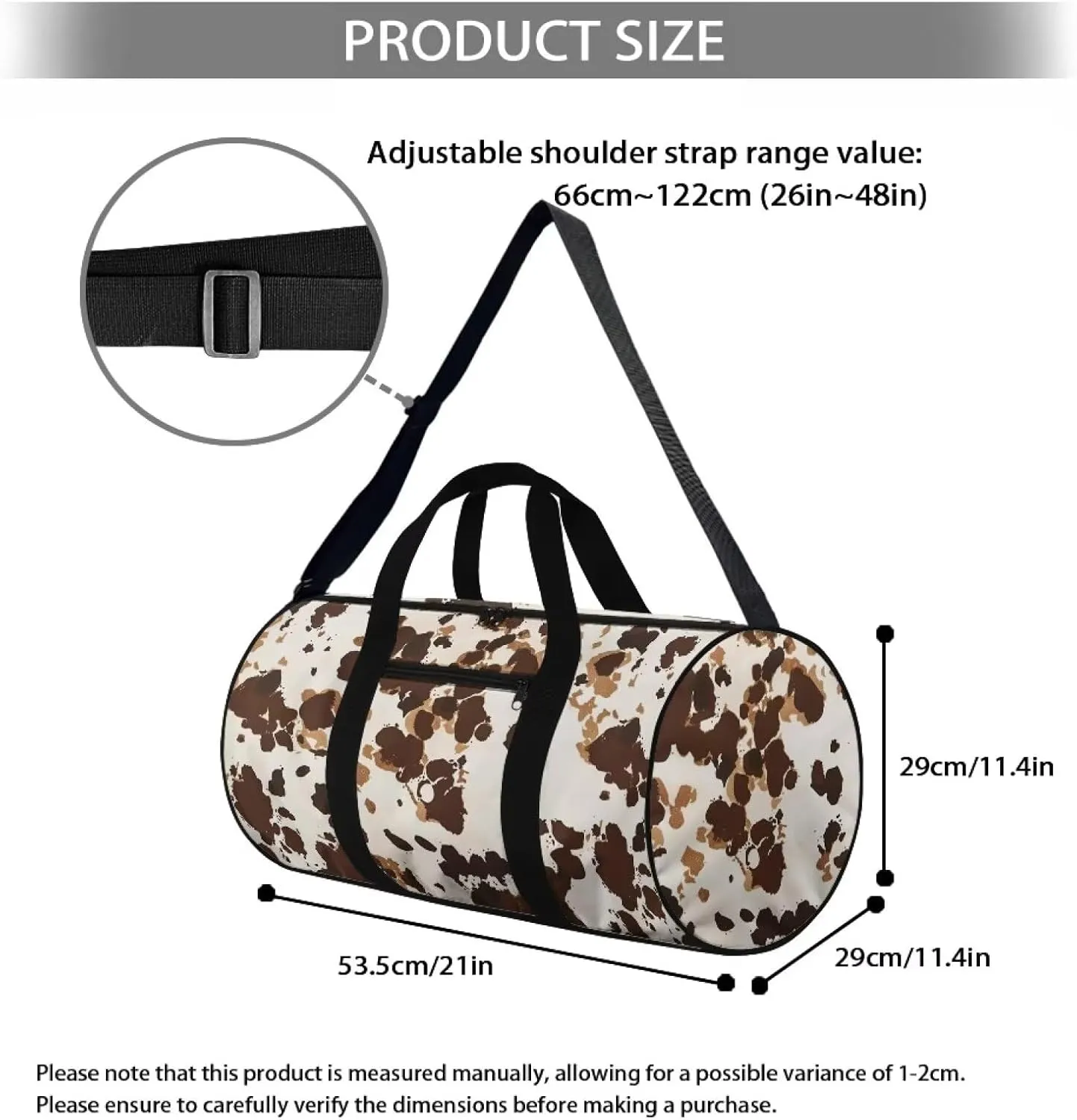 Cow Travel Duffle Bag, Weekender Travel Bag Small Gym Bag for Women, Hospital Bag for Labor and Delivery, Overnight Bag Luggage Bag, Airplane Travel Essentials for Flying