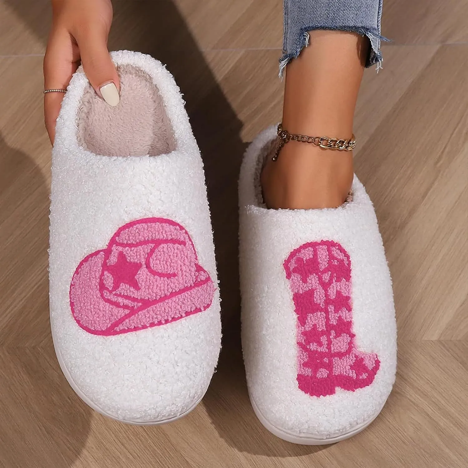 Cowboy Boot And Cowgirl Hat Slippers For Women Men Cute Strawberry Slippers Cozy Couple Indoor Outdoor House Slippers
