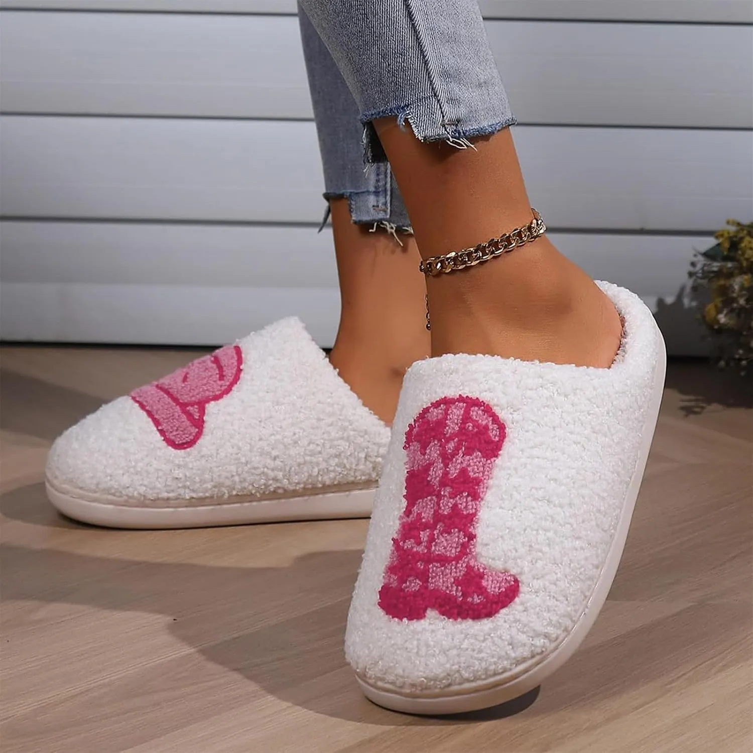 Cowboy Boot And Cowgirl Hat Slippers For Women Men Cute Strawberry Slippers Cozy Couple Indoor Outdoor House Slippers