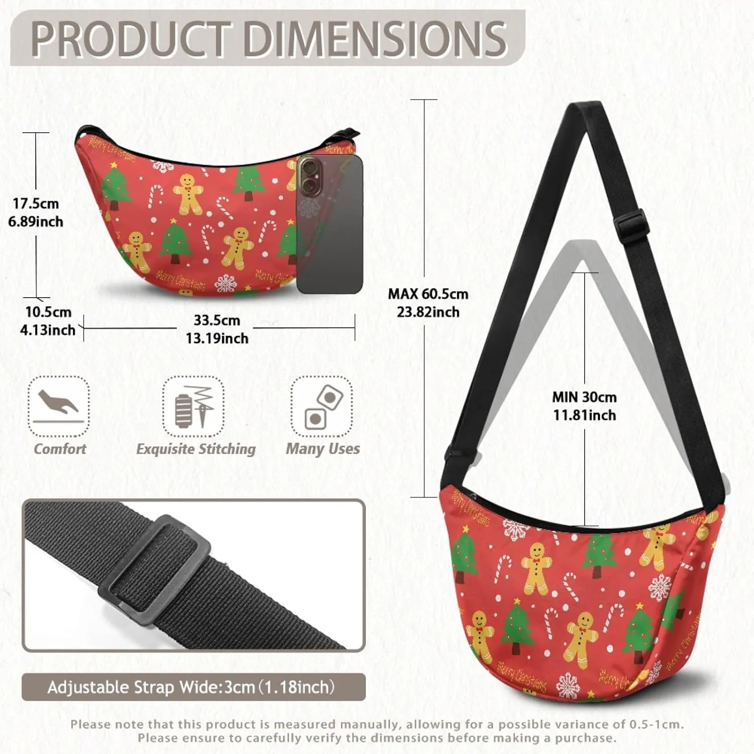 Crescent Shoulder Bags with Inside Pockets for Ladies Men Daily Use