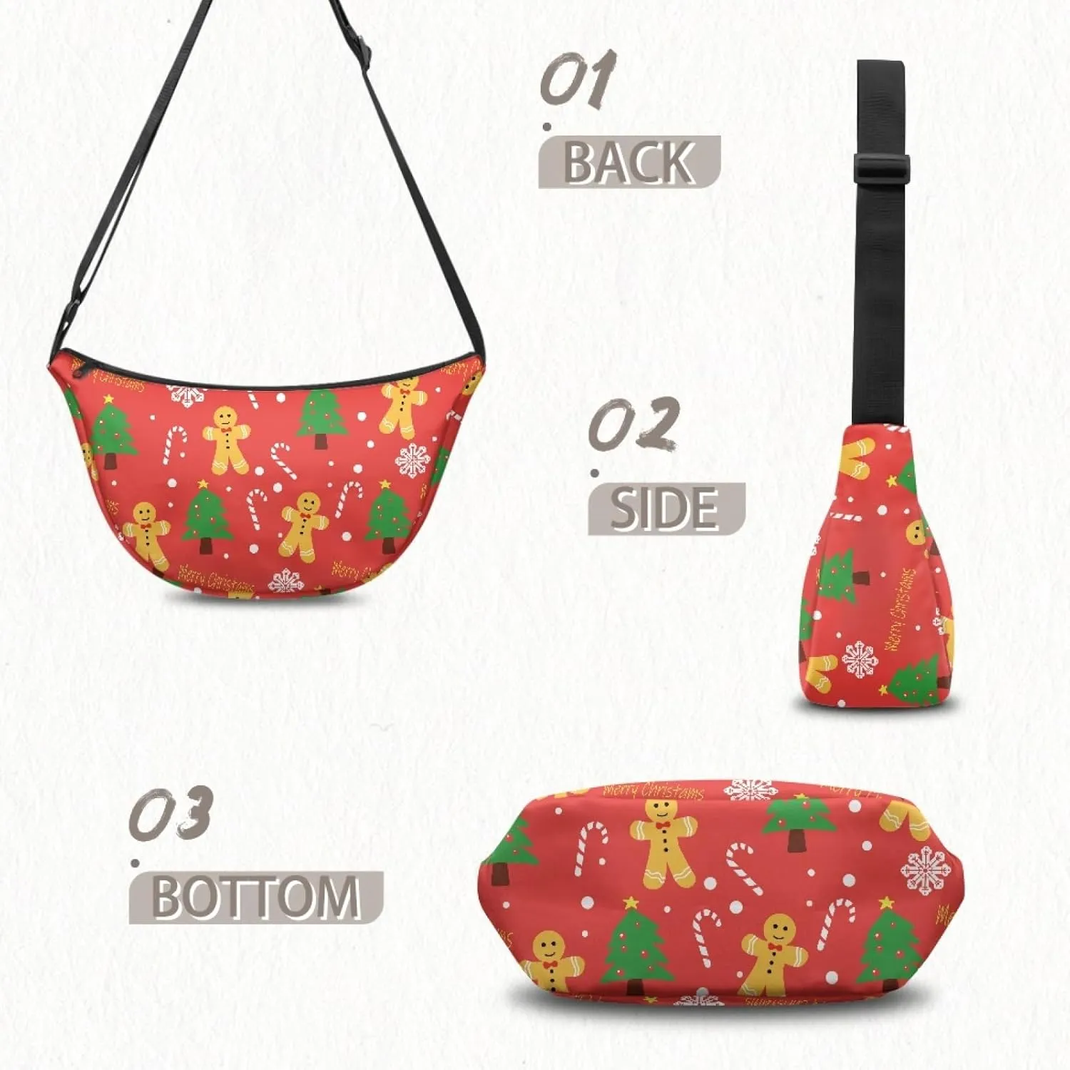 Crescent Shoulder Bags with Inside Pockets for Ladies Men Daily Use