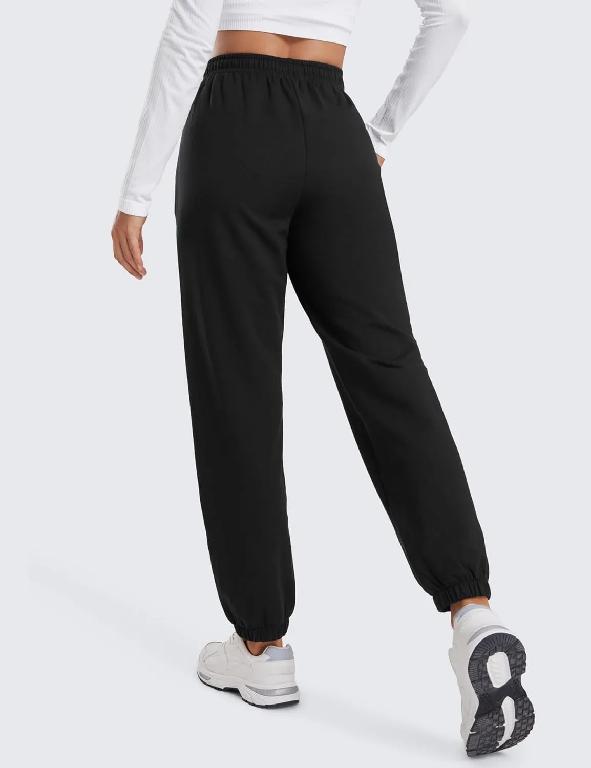 CRZ YOGA Fleece Sweatpants Women Cotton Joggers High Waisted Lounge Casual Travel Elastic Bottom Pants with Pockets