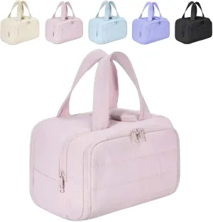 Cureaway Travel Cosmetic Bag, Cureaway Large Capacity Wide-Open Travel Cosmetic Bag, Waterproof Portable Pouch Open Flat Toiletry Bags, for Toiletries Storage (Pink)