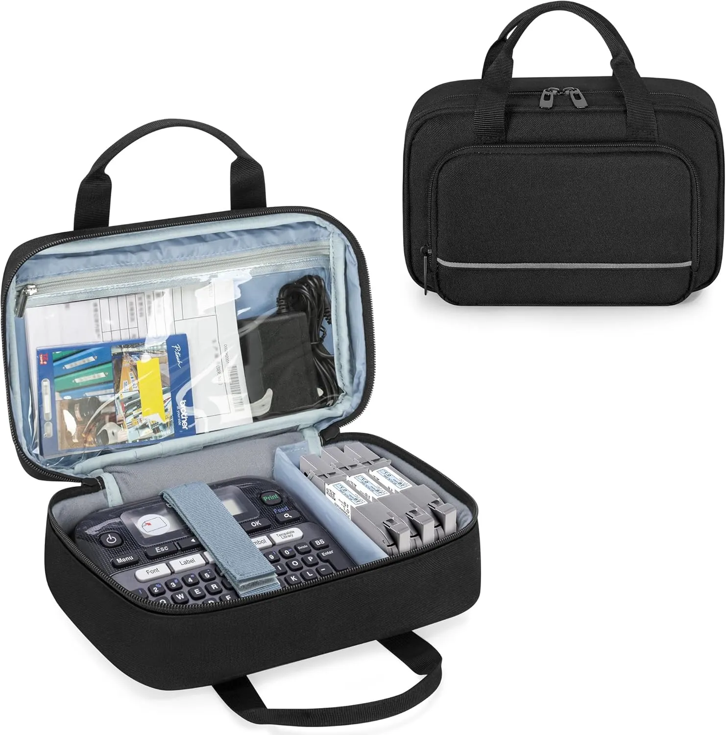 CURMIO Carrying Case Compatible with Brother P-Touch PT-D220/PT-D210 Label Maker, Empty Storage Holder Organizer for Label Printer Machine, Label Tape, Battery, USB Cable, Bag Only