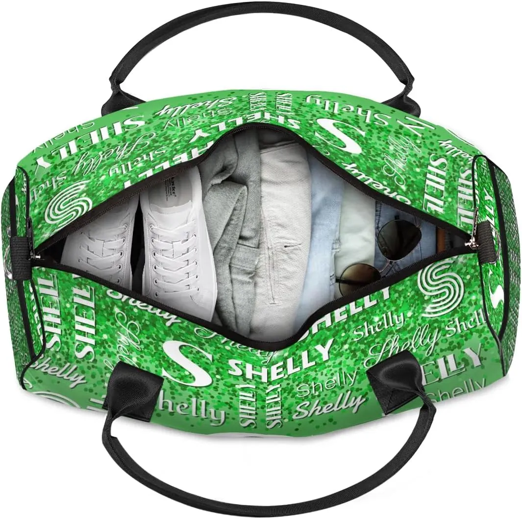 Custom Travel Duffle Bag for Men Women Personalized Waterproof Overnight Weekender Bag Foldable Travel Bag Large Sports Gym Bag Luggage Tote Bag, Dark Green Glitter