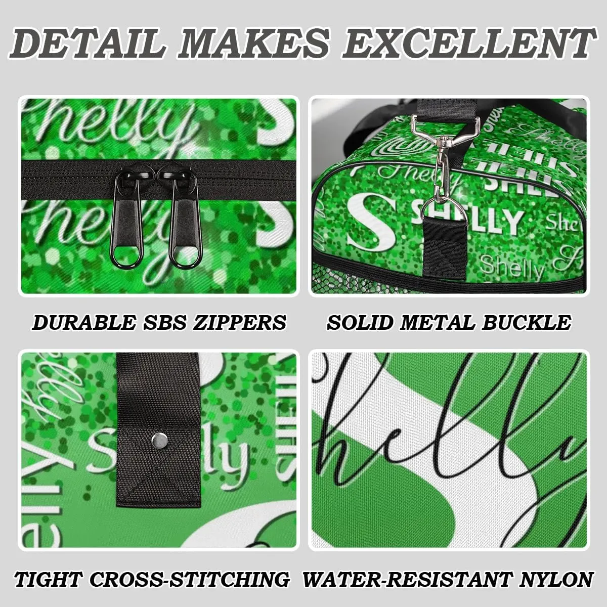 Custom Travel Duffle Bag for Men Women Personalized Waterproof Overnight Weekender Bag Foldable Travel Bag Large Sports Gym Bag Luggage Tote Bag, Dark Green Glitter