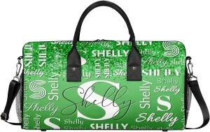 Custom Travel Duffle Bag for Men Women Personalized Waterproof Overnight Weekender Bag Foldable Travel Bag Large Sports Gym Bag Luggage Tote Bag, Dark Green Glitter