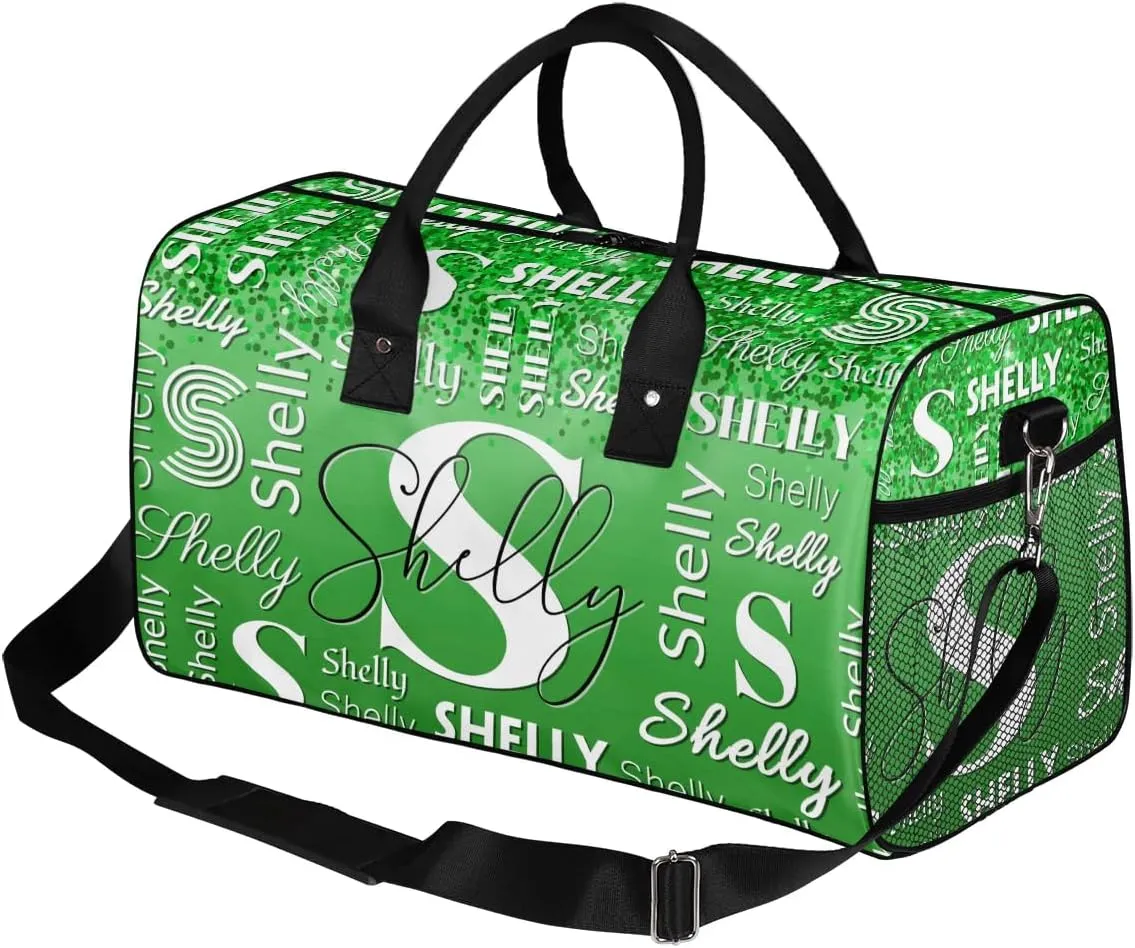 Custom Travel Duffle Bag for Men Women Personalized Waterproof Overnight Weekender Bag Foldable Travel Bag Large Sports Gym Bag Luggage Tote Bag, Dark Green Glitter