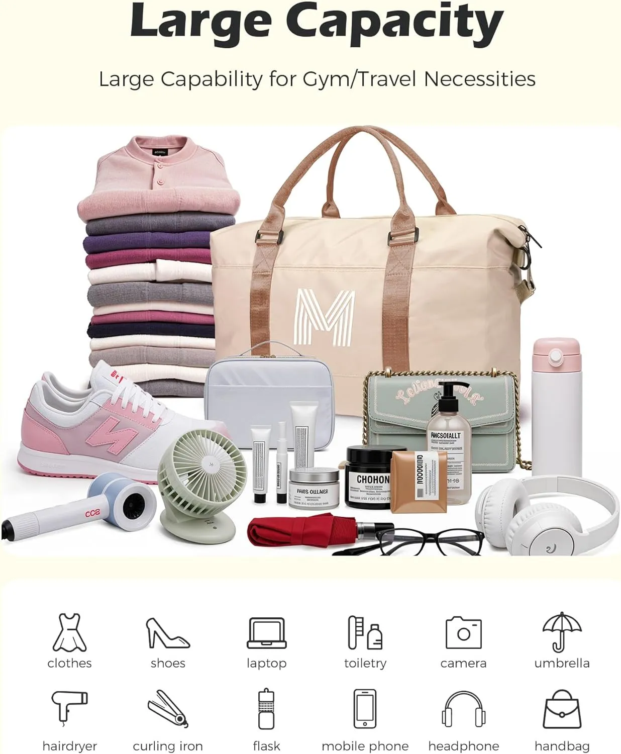 Customized Gifts for Women, Gifts for Mom, Initial Travel Duffel Bag, Gym Bag, Personalized Weekender Bag, Monogram Overnight Bag, Niece Gifts Grad Gifts for Her (Letter F)