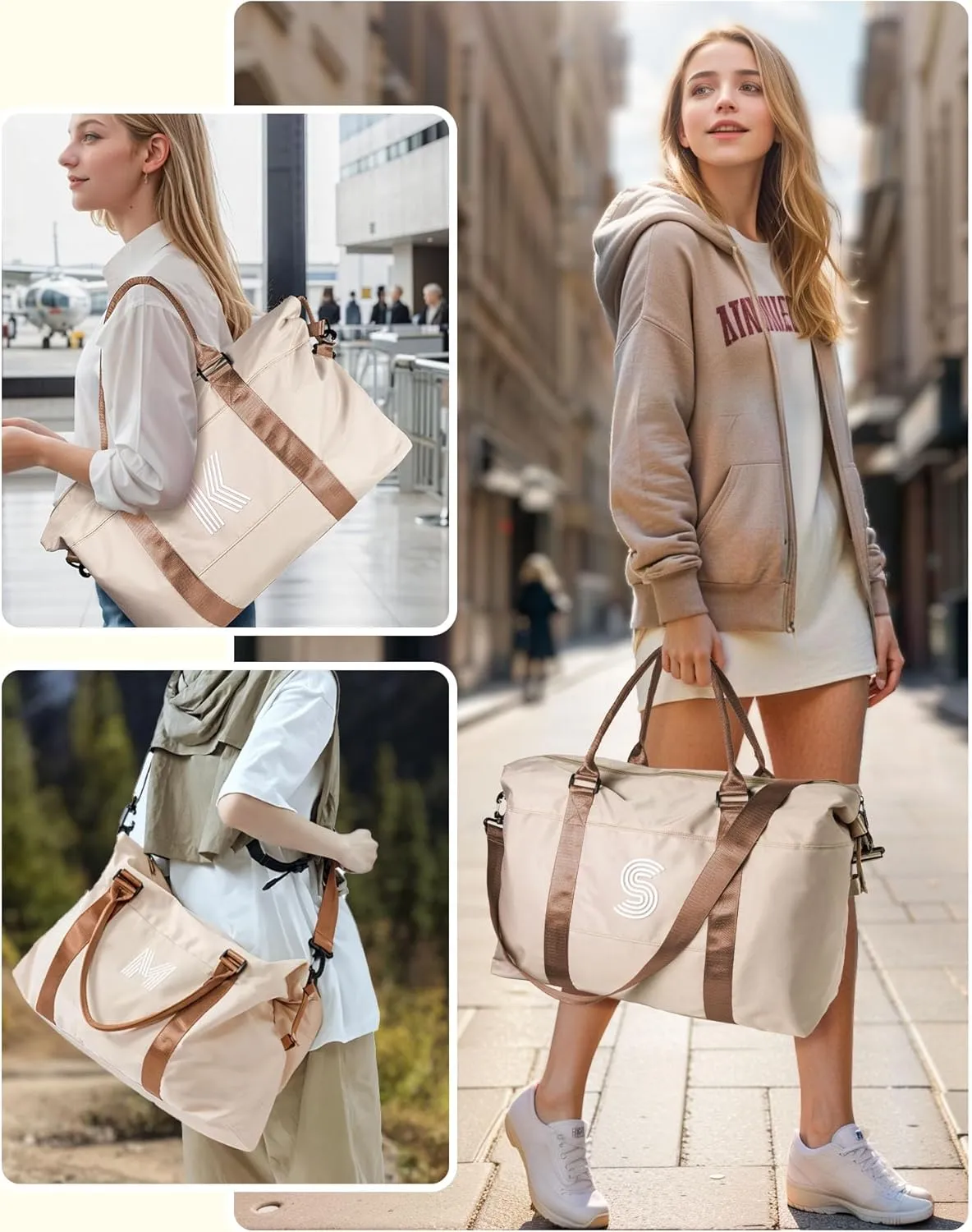 Customized Gifts for Women, Gifts for Mom, Initial Travel Duffel Bag, Gym Bag, Personalized Weekender Bag, Monogram Overnight Bag, Niece Gifts Grad Gifts for Her (Letter F)