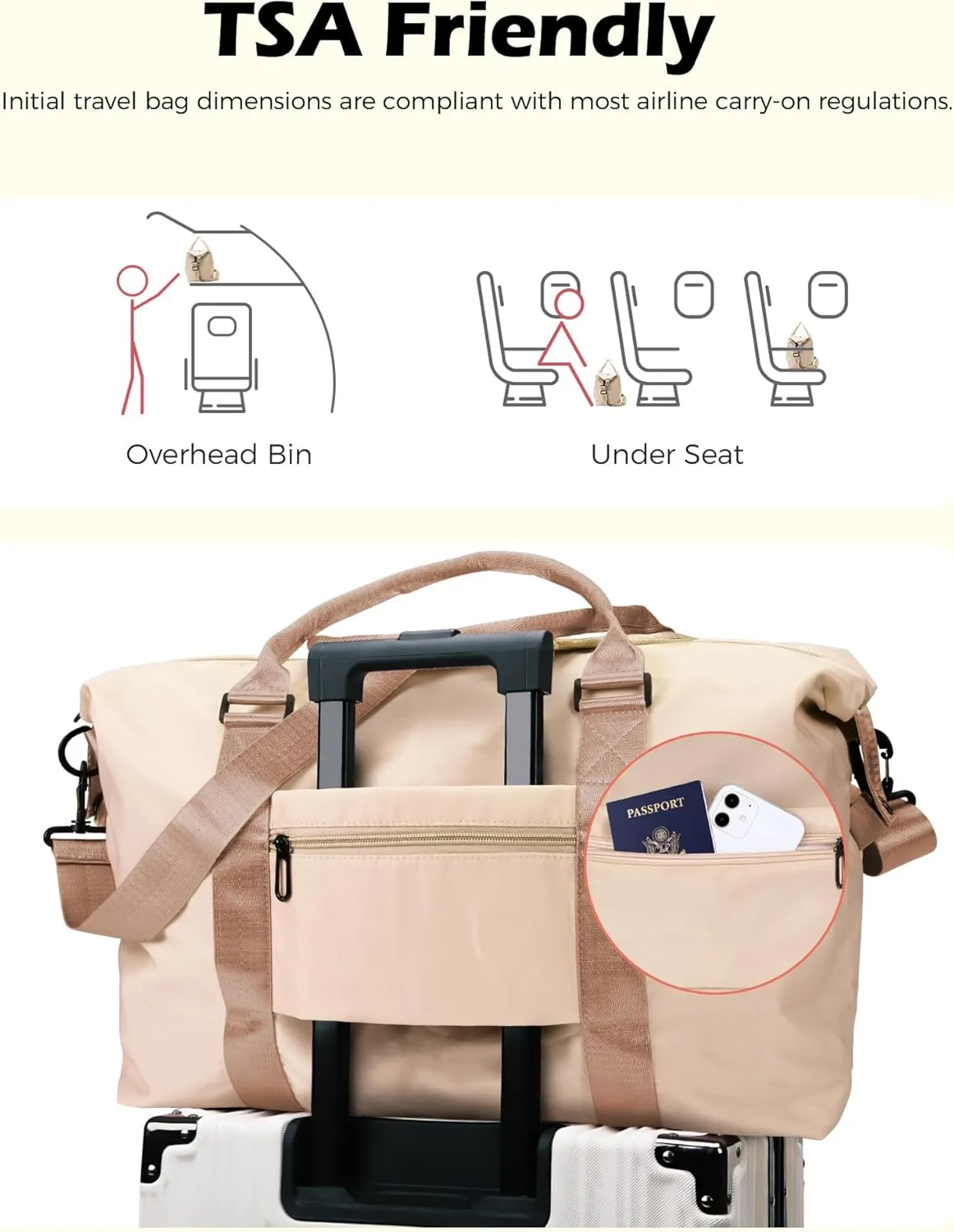 Customized Gifts for Women, Gifts for Mom, Initial Travel Duffel Bag, Gym Bag, Personalized Weekender Bag, Monogram Overnight Bag, Niece Gifts Grad Gifts for Her (Letter F)