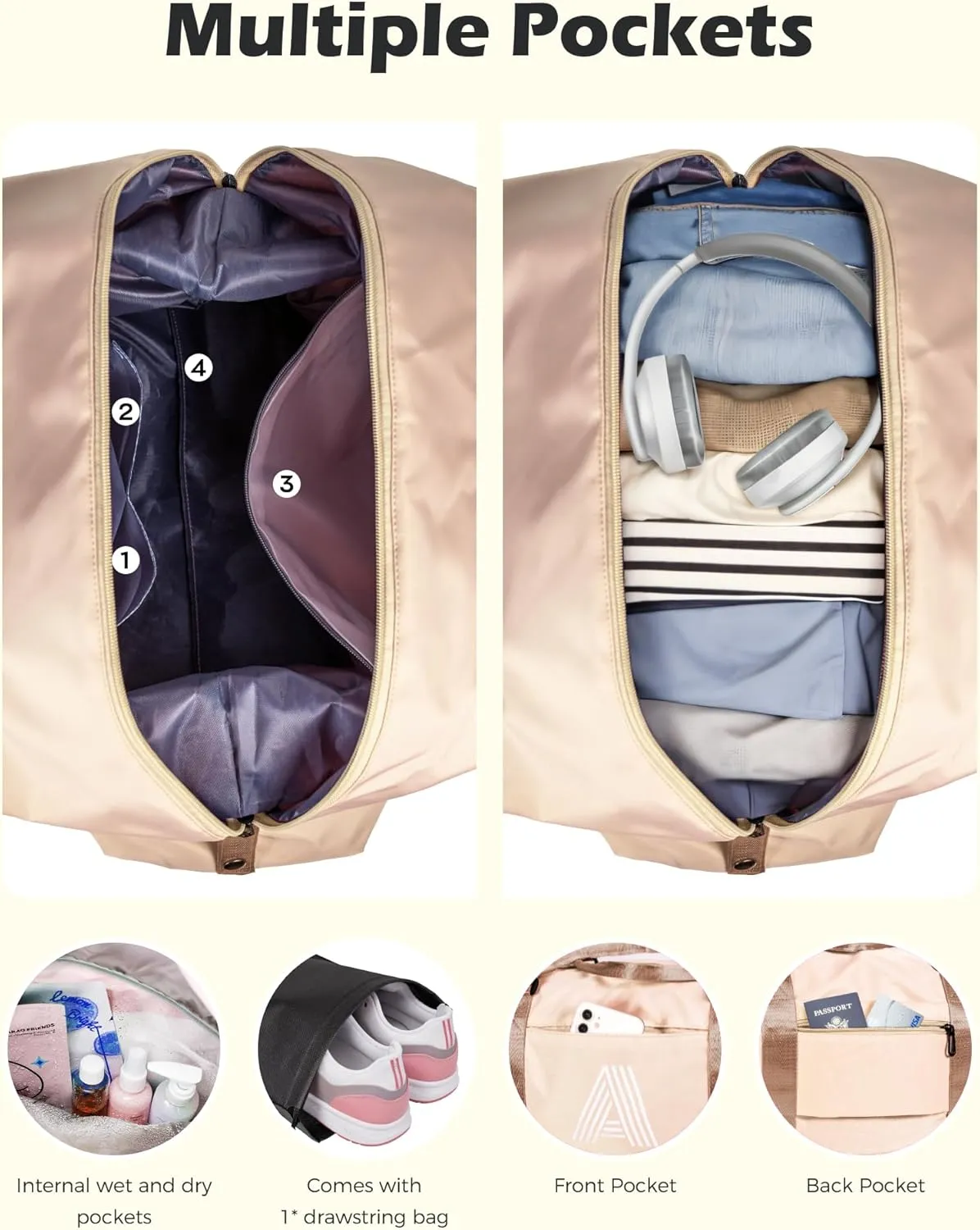 Customized Gifts for Women, Gifts for Mom, Initial Travel Duffel Bag, Gym Bag, Personalized Weekender Bag, Monogram Overnight Bag, Niece Gifts Grad Gifts for Her (Letter F)