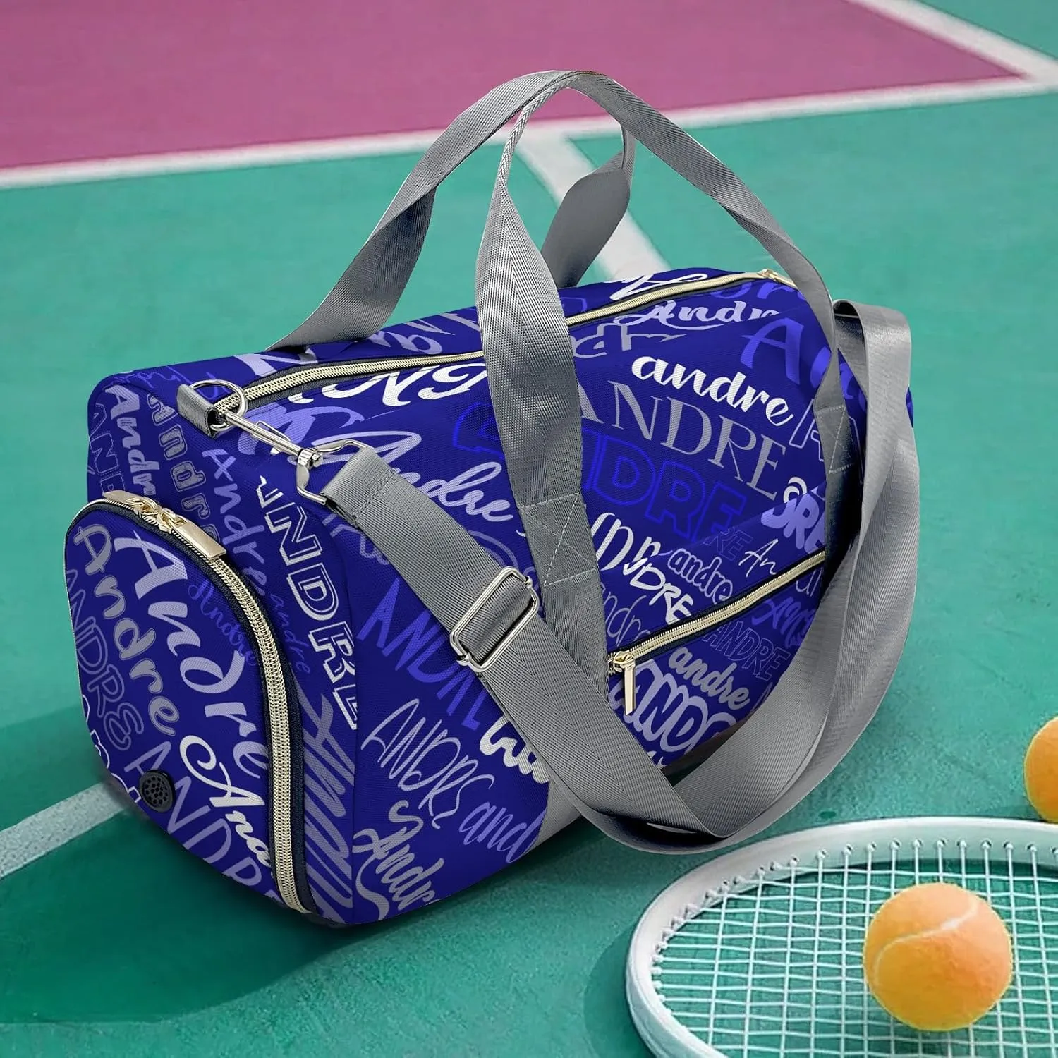 Customized Travel Duffel Bag with Name Dark Blue Personalized Sports Gym Bag Waterproof Weekend Luggage Bag