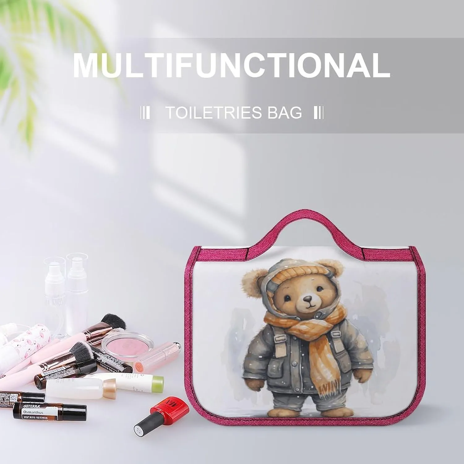 Cute Bear Travel Toiletry Bag for Women,Hanging Toiletry Organizer with Hook, Makeup Bag Travel Organizer for Shampoo,Toiletriesl