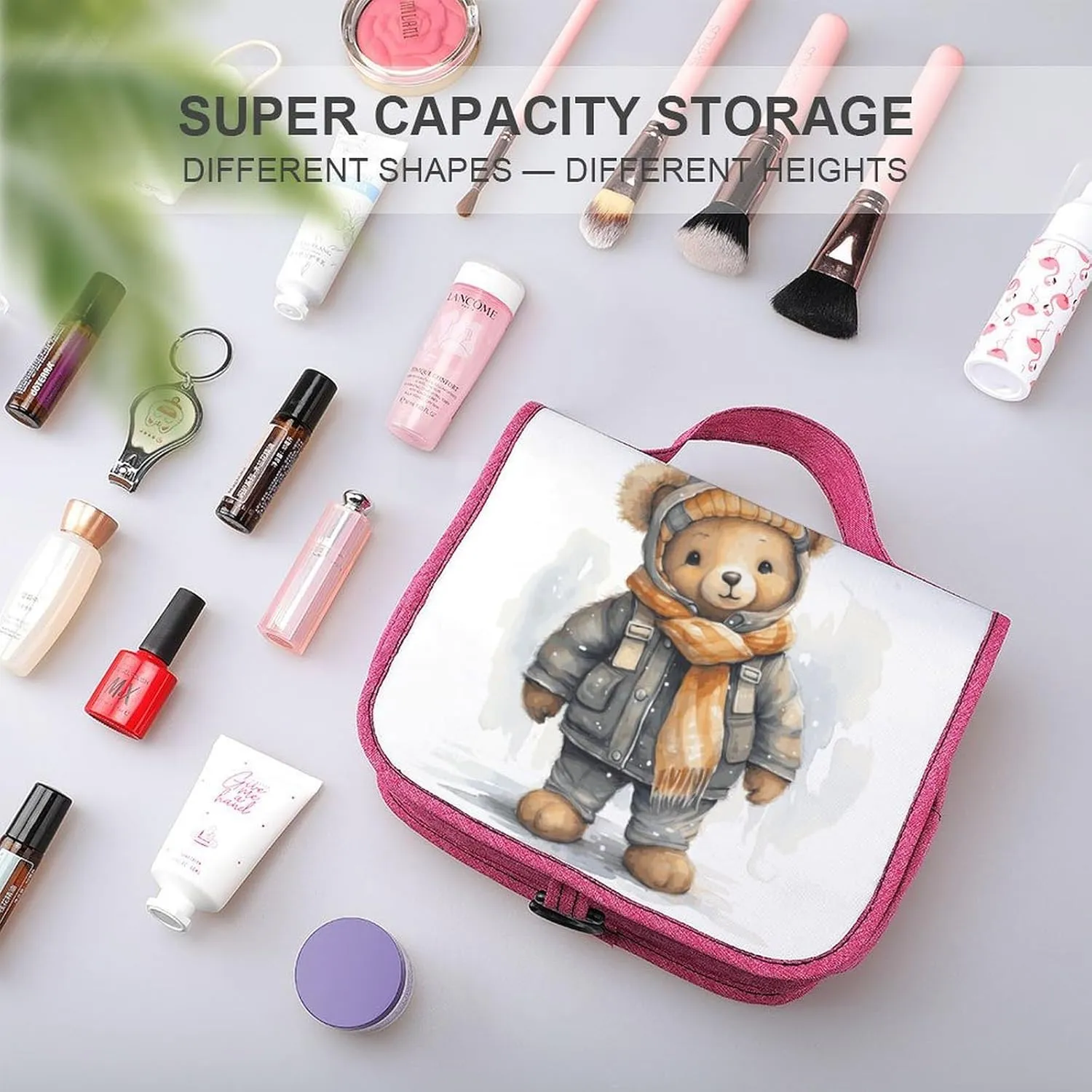 Cute Bear Travel Toiletry Bag for Women,Hanging Toiletry Organizer with Hook, Makeup Bag Travel Organizer for Shampoo,Toiletriesl