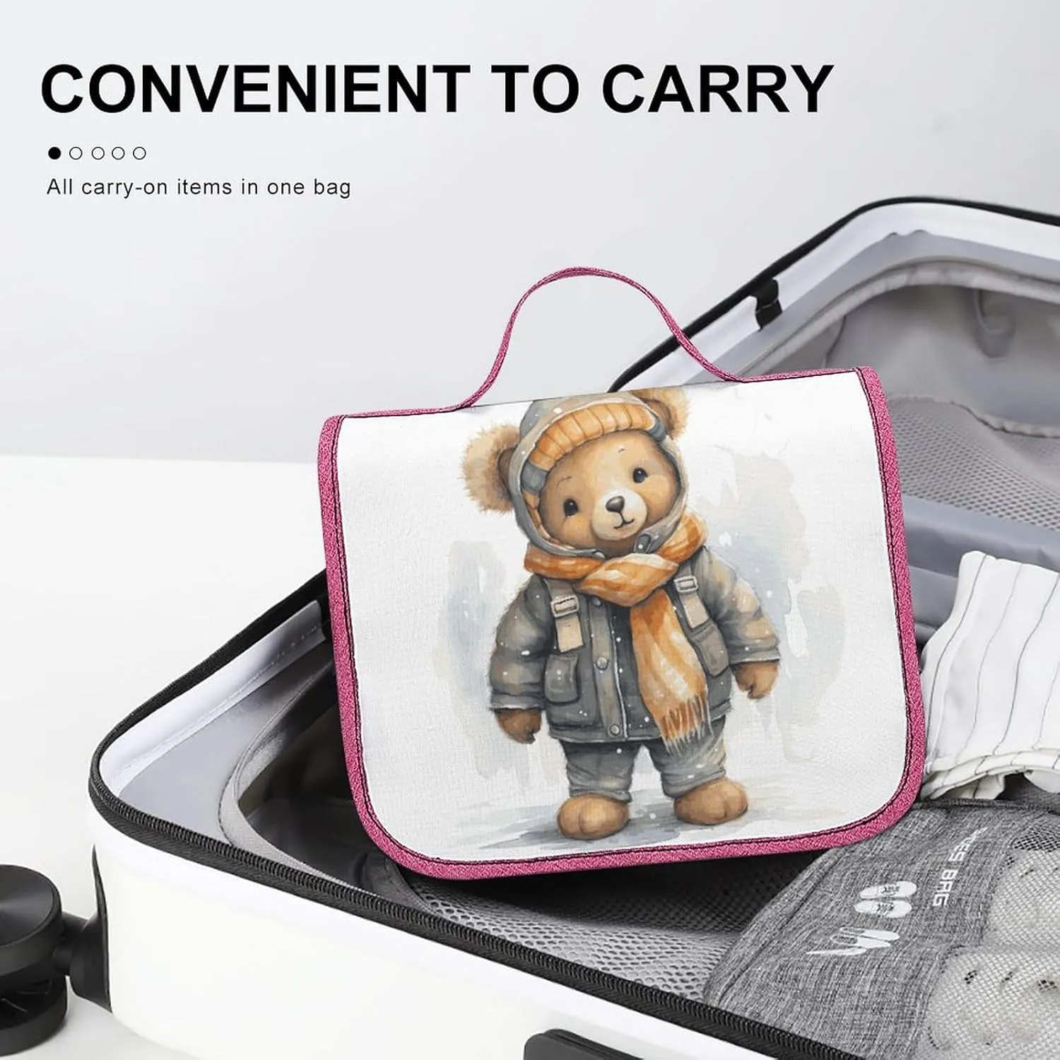 Cute Bear Travel Toiletry Bag for Women,Hanging Toiletry Organizer with Hook, Makeup Bag Travel Organizer for Shampoo,Toiletriesl