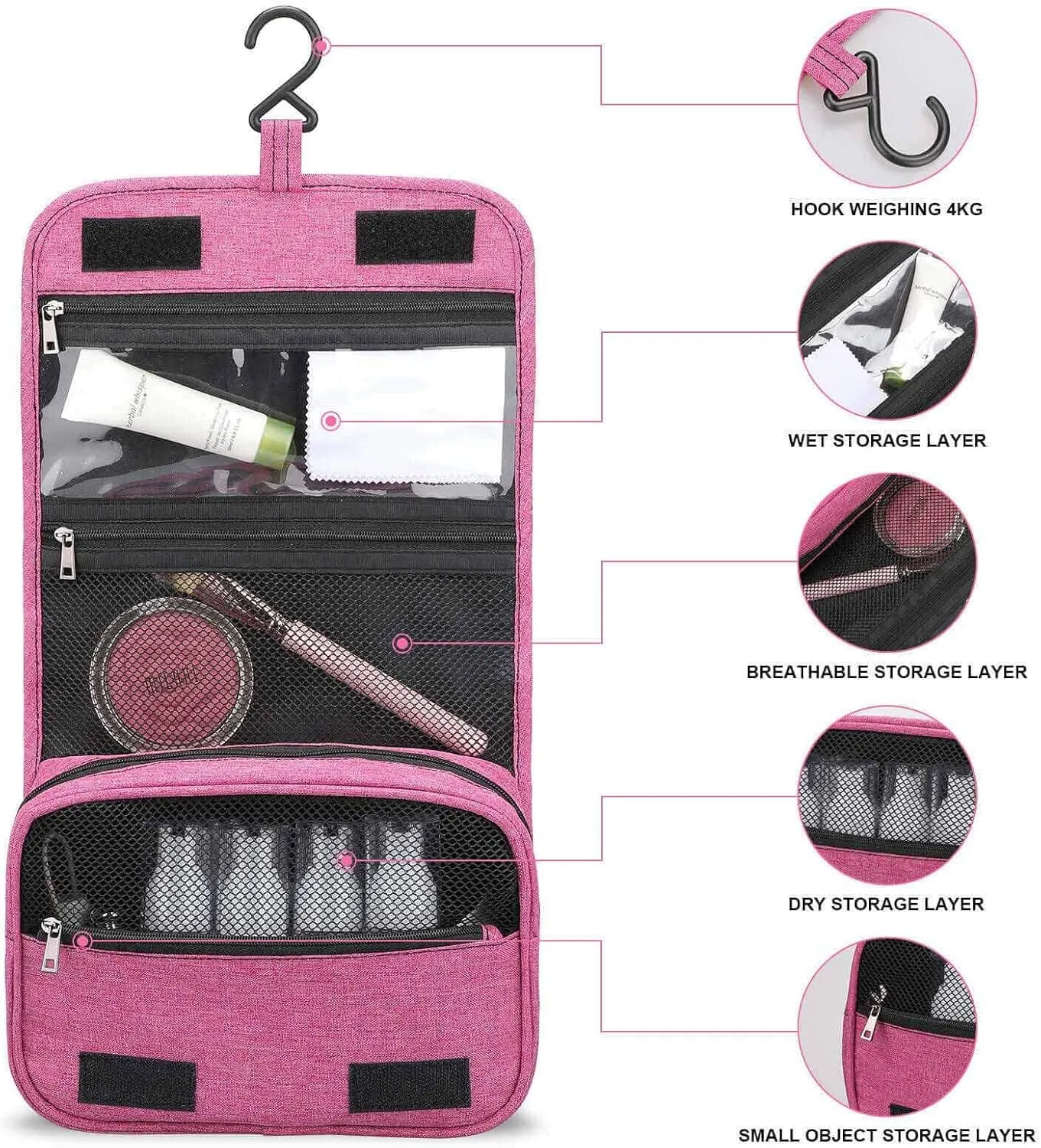 Cute Bear Travel Toiletry Bag for Women,Hanging Toiletry Organizer with Hook, Makeup Bag Travel Organizer for Shampoo,Toiletriesl